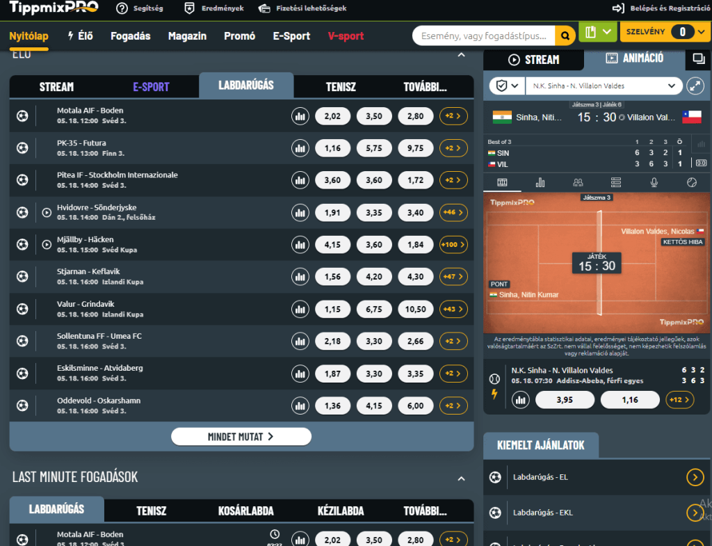 main page of tippmix pro sport